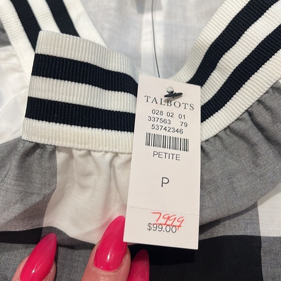 Talbots NWT Buffalo Checker print Tiered Midi Skirt black white PETITE XS - Picture 7 of 8